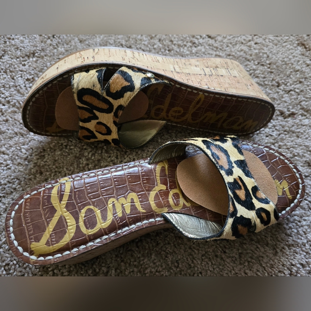 Sam Edelman Animal Print Cork Wedge Sandal, Size 8.5 M